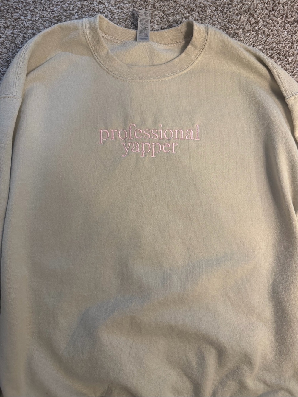 Professional Yapper pink embroidered Graphic Crewneck taupe beige sweatshirt - Picture 2 of 6